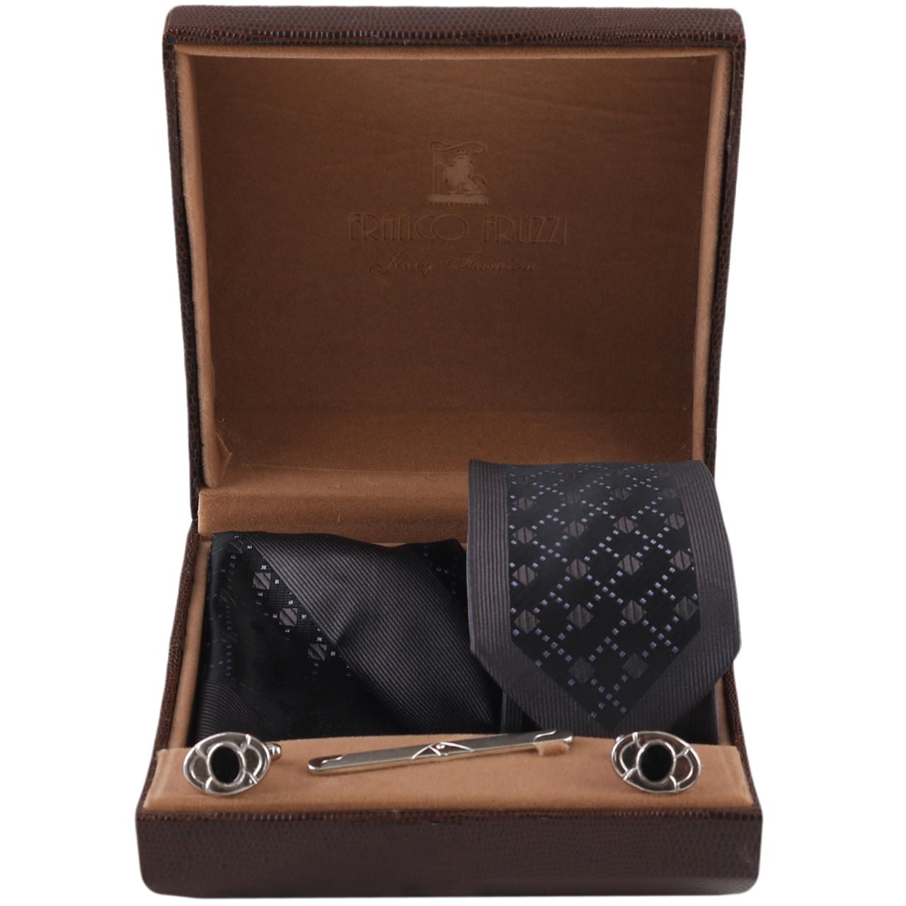 ست کراوات و دستمال جیب و دکمه سردست مردانه فرانکو فروزی مدل F-101837