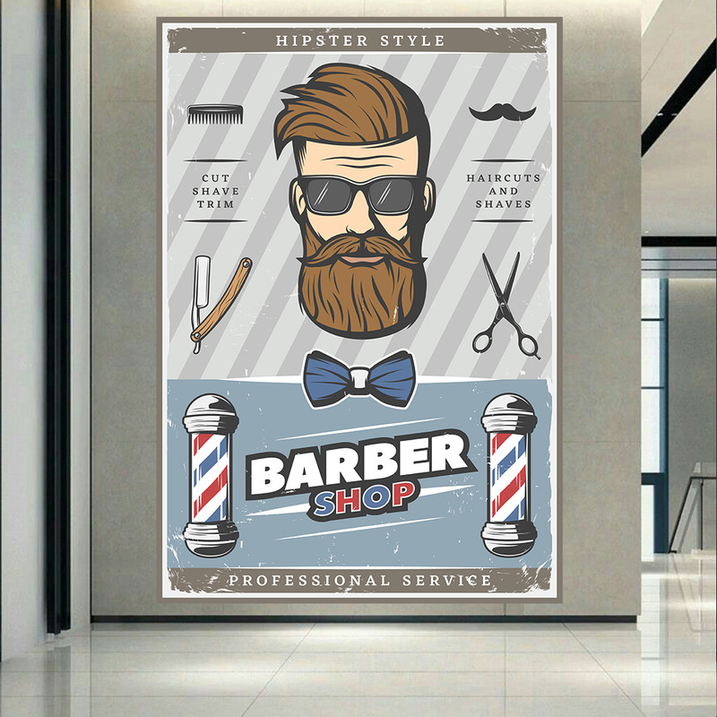 تابلو بوم طرح آرایشگاه مردانه مدل Hipster Style کد PD825