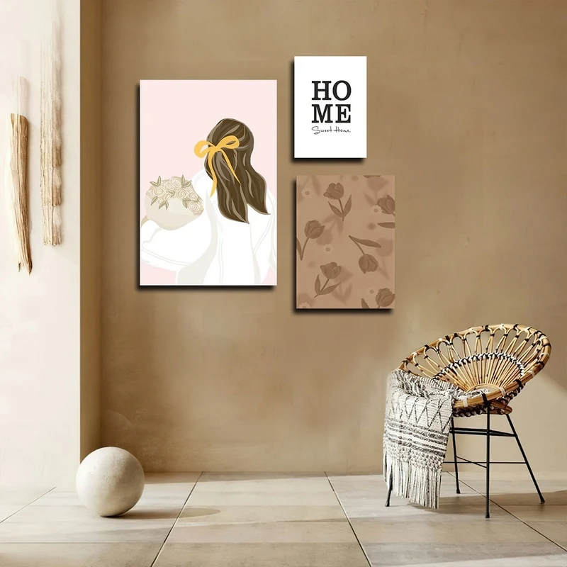 تابلو شاسی بکلیت طرح نقاشی مینیمال مدل SH-2433 مجموعه 3 عددی