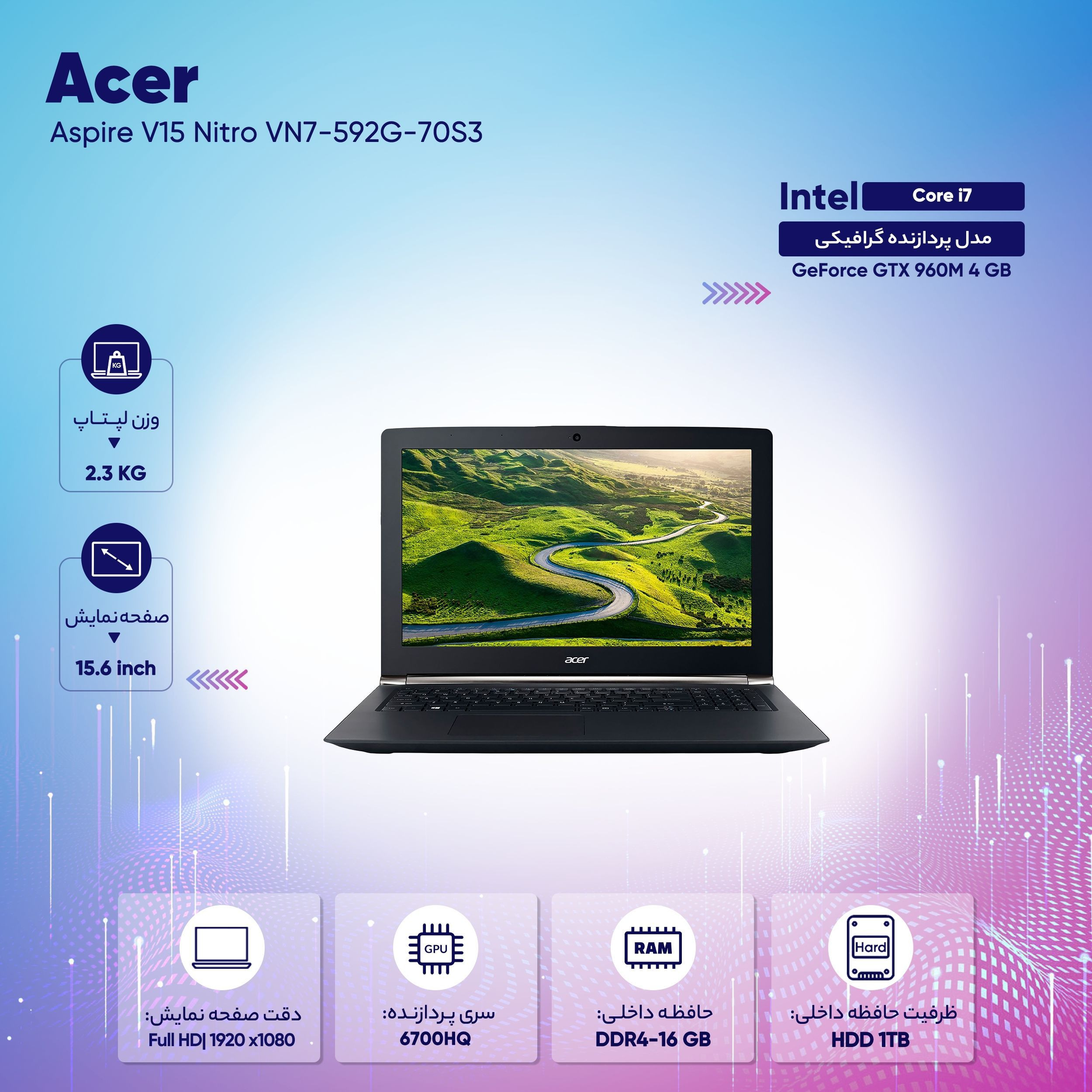 لپ تاپ 15 اینچی ایسر مدل Aspire V15 Nitro VN7-592G-70S3
