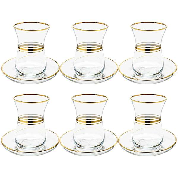 ست استکان و نعلبکی 12 پارچه پاشاباغچه مدل لب طلا