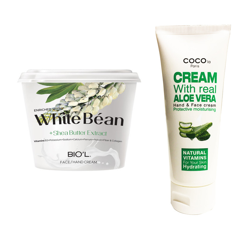  کرم مرطوب کننده بیول مدل White Bean حجم 250 میلی لیتر به همراه کرم مرطوب کننده کوکولا پاریس مدل آلوئه ورا حجم 75 میلی لیتر