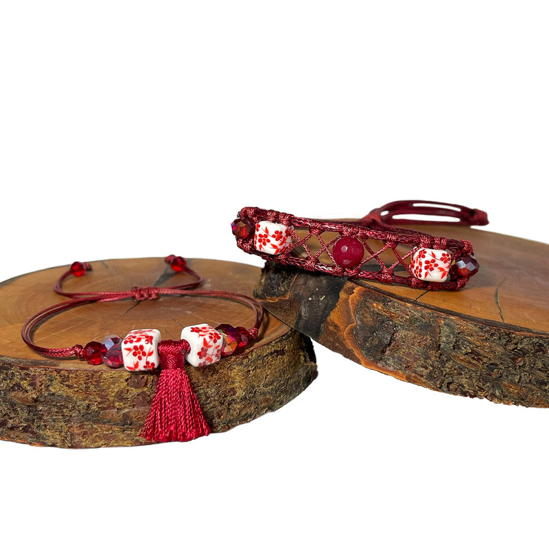 دستبند زنانه دل تافته مدل چرمی کد Del_CB08 مجموعه دو عددی