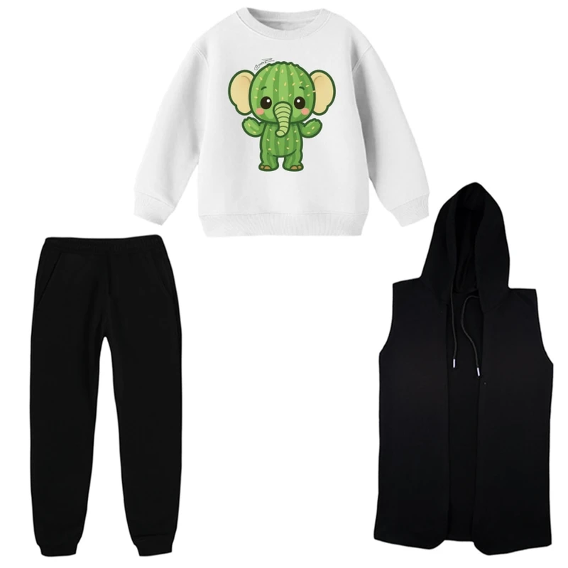 ست 3 تکه لباس راحتی بچگانه مدل فیل کاکتوسی  