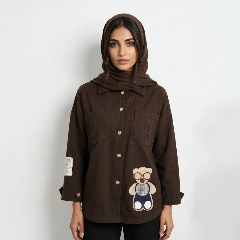 شومیز زنانه آستین بلند با دکمه مدل تدی
