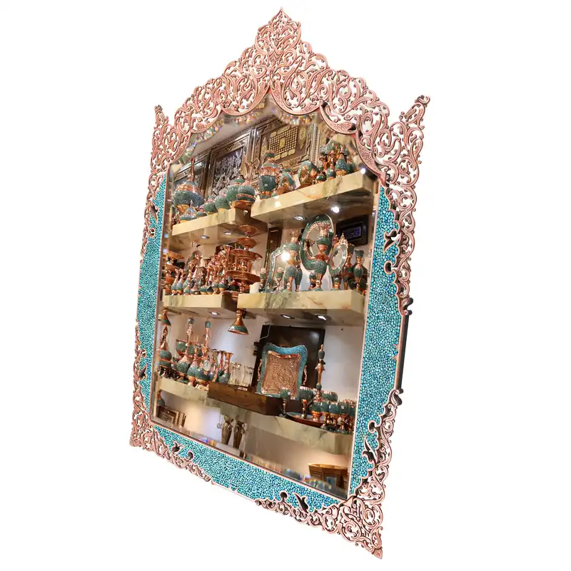 ست 3 تکه آینه و شمعدان فیروزه کوبی مدل شاهکار کد Magnificent-Art