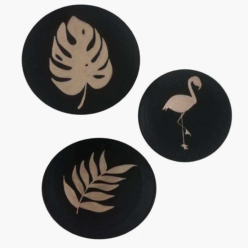 بشقاب دیوارکوب سفالی مدل برگ مجموعه سه عددی
