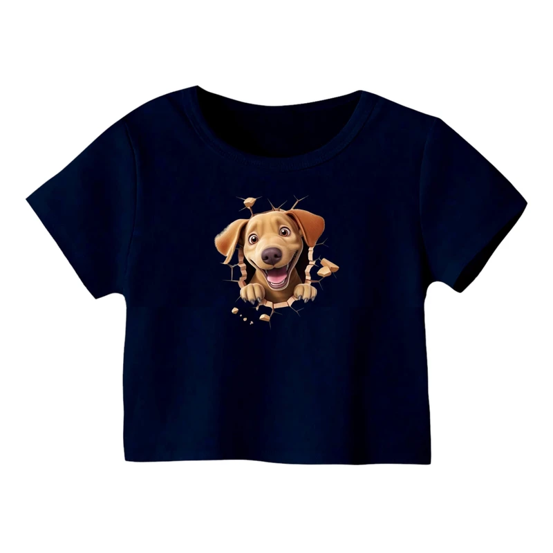 کراپ‌ تی‌شرت آستین کوتاه زنانه مدل سگ کد 8