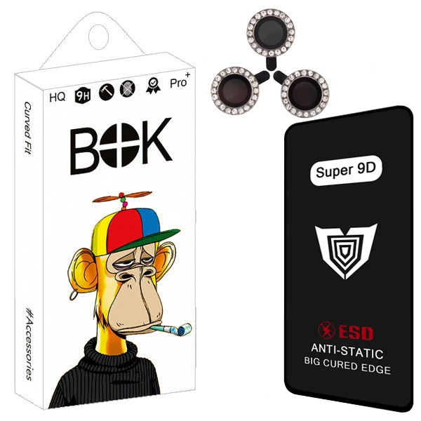 محافظ صفحه نمایش بوک مدل Super 9D Pro مناسب برای گوشی موبایل سامسونگ galaxy a16 به همراه محافظ لنز دوربین