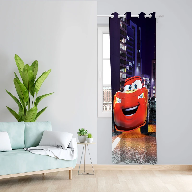  پرده مدل اتاق کودک مخمل پانچی طرح مکویین کد 4391 سایز 140x280 سانتی متر