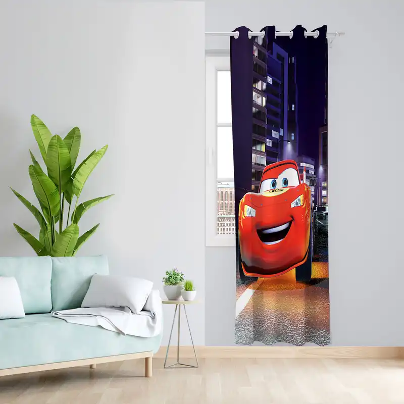 پرده مدل اتاق کودک مخمل پانچی طرح مکویین کد 4391 سایز 140x280 سانتی متر