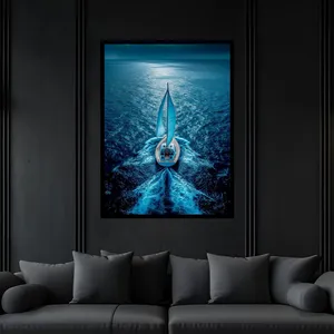 تابلو بکلیت طرح دکوری قایق و کشتی و دریا مدل B-bu6234فریم مشکی