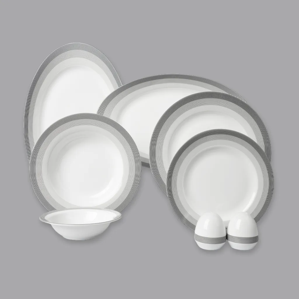 سرویس غذاخوری 28 پارچه 6 نفر چینی زرین ایران مدل Silver Liner Top Grade