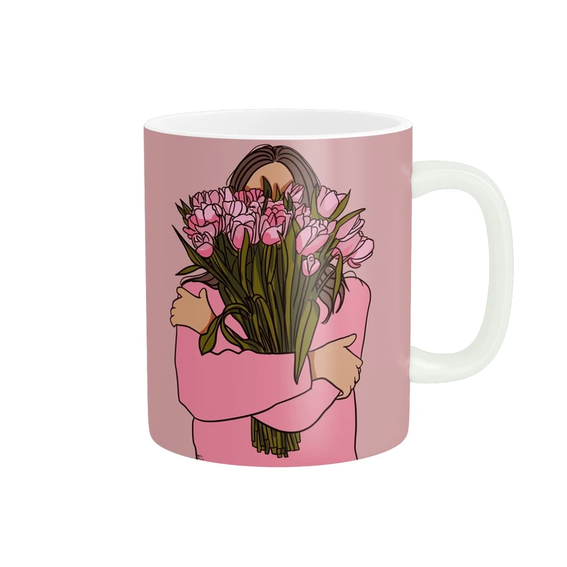 ماگ پادآفرین مدل دخترانه طرح دختر و گل کد p6443