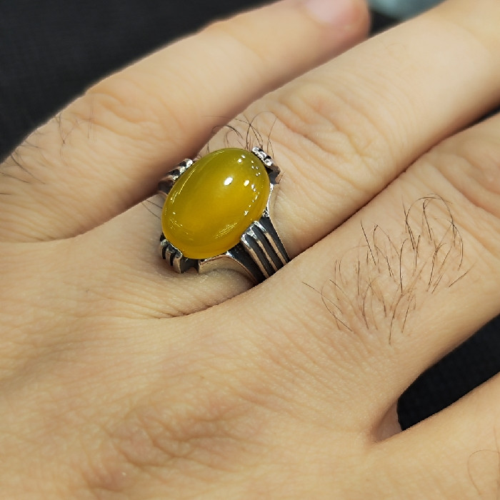 انگشتر نقره مردانه مدل سنگ عقیق شرف الشمس کد 193