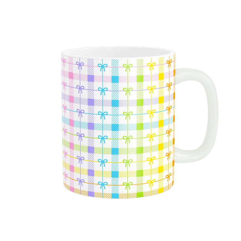 ماگ پاد آفرین طرح چهارخونه و پاپیون مدل رنگین کمان کد MD-T78