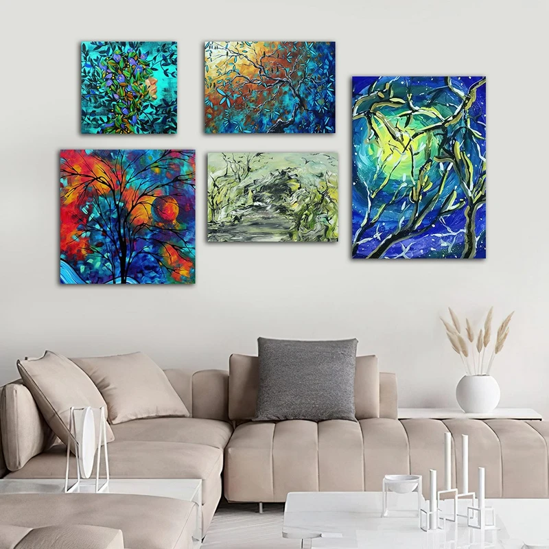 تابلو شاسی بکلیت طرح نقاشی رنگ روغن طبیعت مدل SH-902 مجموعه 5 عددی