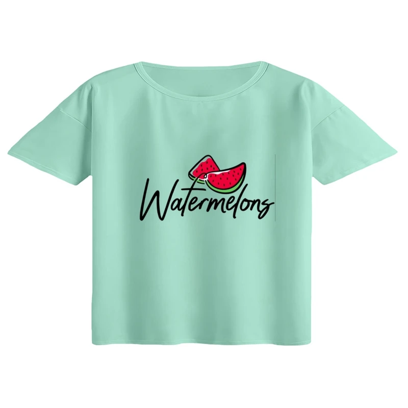 کراپ تی‌شرت آستین کوتاه زنانه مدل هندوانه یلدایی کد 65