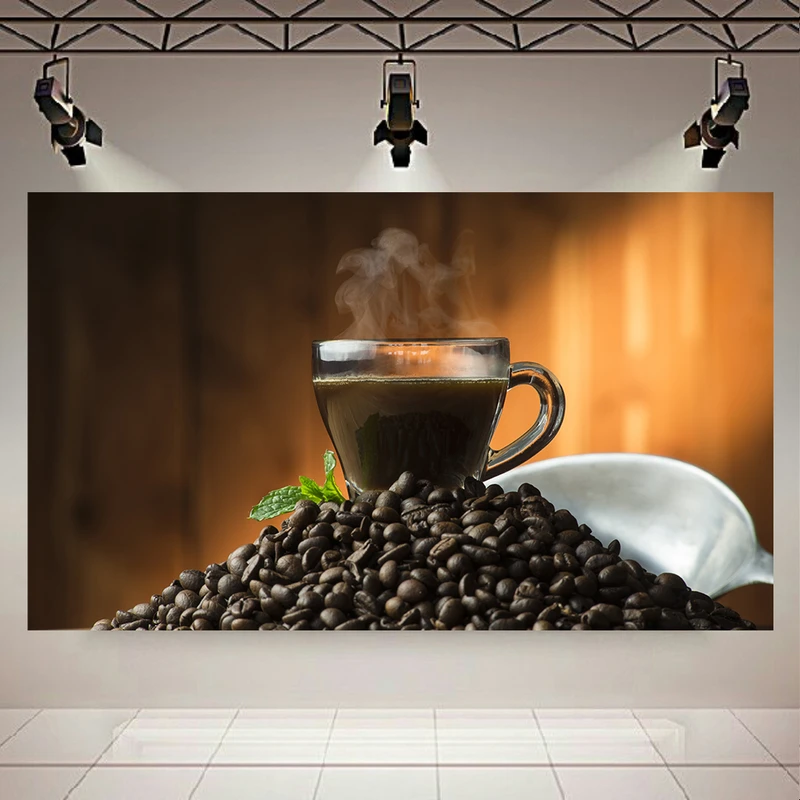  تابلو بوم طرح مخمل مدل فنجان و دانه قهوه کد AR31170