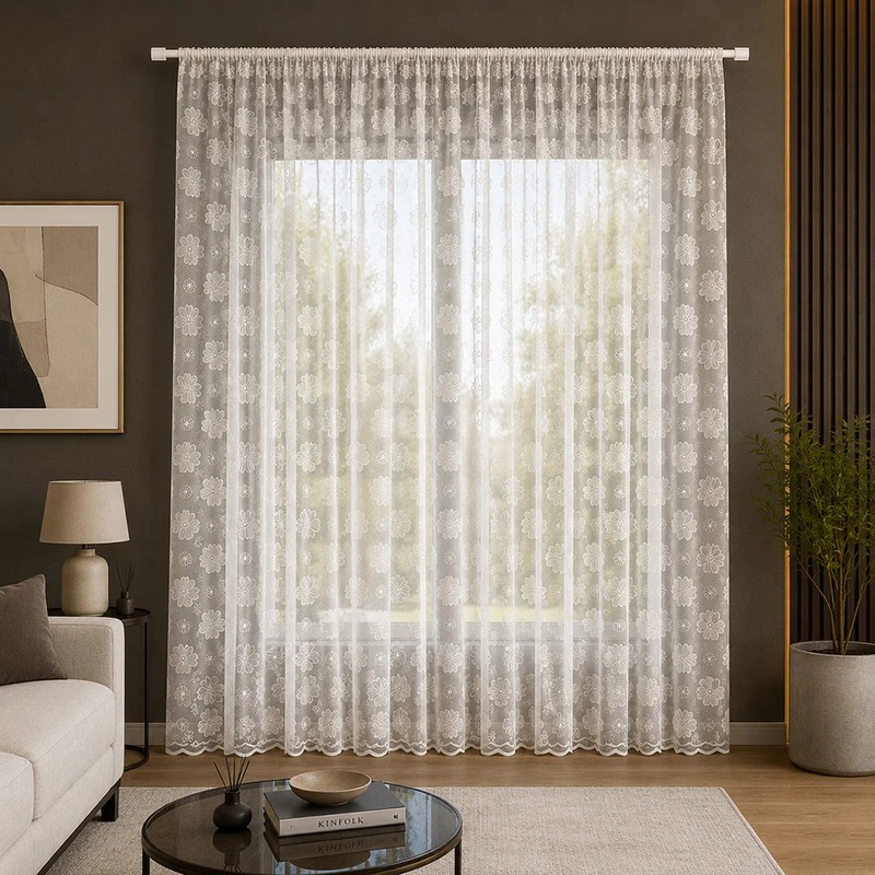 پرده تیکو دکو مدل دوخت ساده تور راشل کادکا طرح گلبرگ دالبوردار سایز 280 × 400 سانتی‌متر