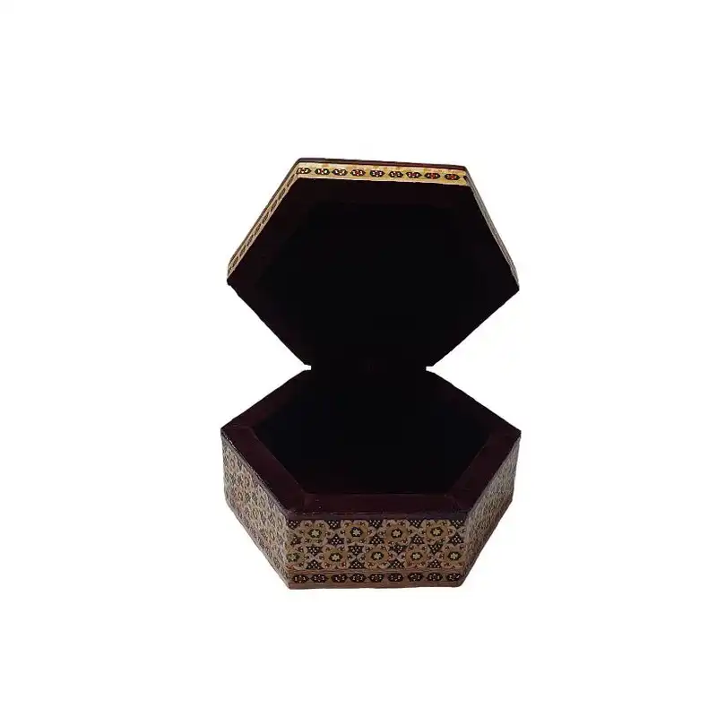 جعبه جواهرات خاتم کاری مدل شش گوش گل مرغ کد 236