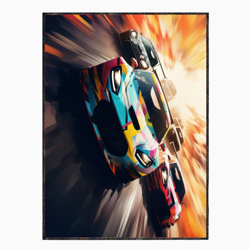 فرش پارچه‌ای مدل فرشینه طرح ماشین مسابقه ای PY198