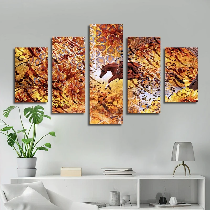 تابلو شاسی بکلیت طرح خطاطی و شعر ایرانی مدل SH-2537 مجموعه 5 عددی