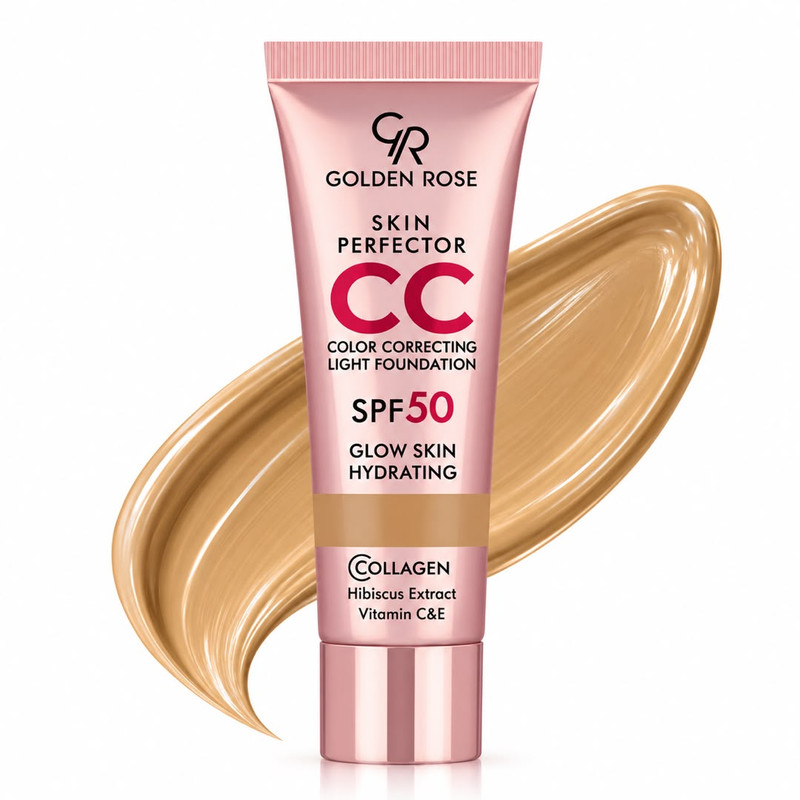 سی سی کرم SPF50 گلدن رس مدل Glow Skin Toffee شماره 106 مناسب برای انواع پوست حجم 30 میلی لیتر