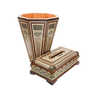 ست جعبه دستمال کاغذی و سطل خاتم کاری مدل پرسیم اعلی کد HQlight