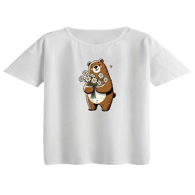 کراپ تی‌شرت آستین کوتاه زنانه مدل خرس مهربون