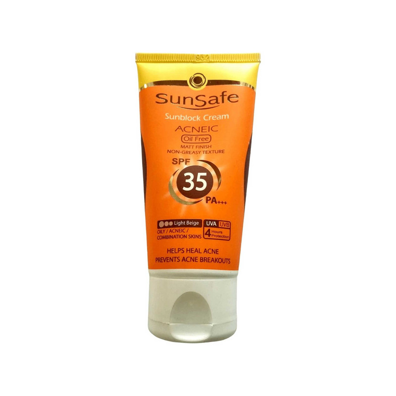 کرم ضد آفتاب و آنتی آکنه رنگی سان سیف مدل SPF35 مناسب پوست های چرب حجم 50 میلی لیتر