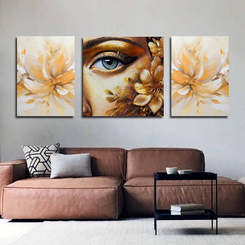 تابلو شاسی بکلیت طرح نقاشی رنگ روغن گل و چهره مدل SH-2490 مجموعه 3 عددی