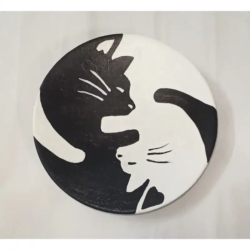 بشقاب دیوارکوب سفالی مدل گربه کد 338