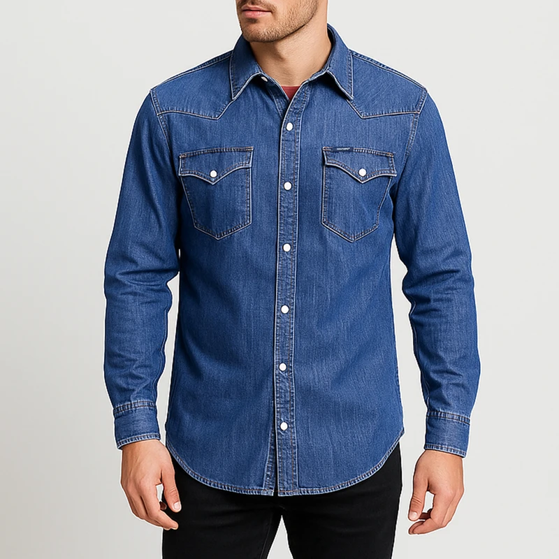 پیراهن آستین بلند مردانه گالف برد مدل Denim-Monaco-01