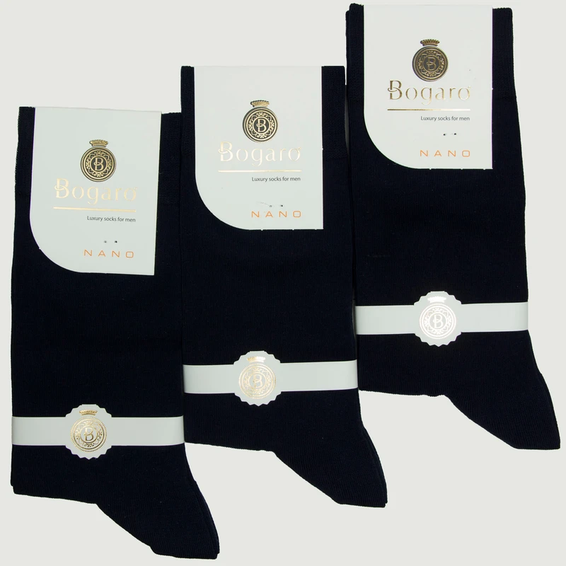جوراب ساق بلند مردانه بوگارو مدل نانو نخی رنگ سرمه‌ای مجموعه 3 عددی