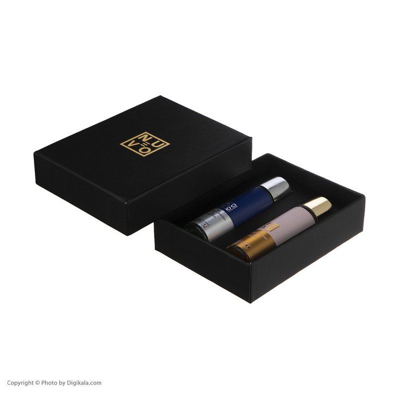 ست ادو پرفیوم مردانه نوئوو مدل BLUE DE CHANEL و ادو پرفیوم زنانه FLOWER BOMB حجم 50 میلی لیتر مجموعه 2 عددی