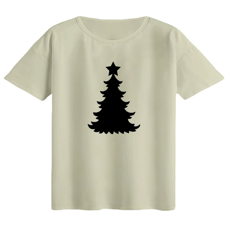 تی‌شرت اورسایز آستین کوتاه زنانه مدل باکسی طرح درخت کریسمس
