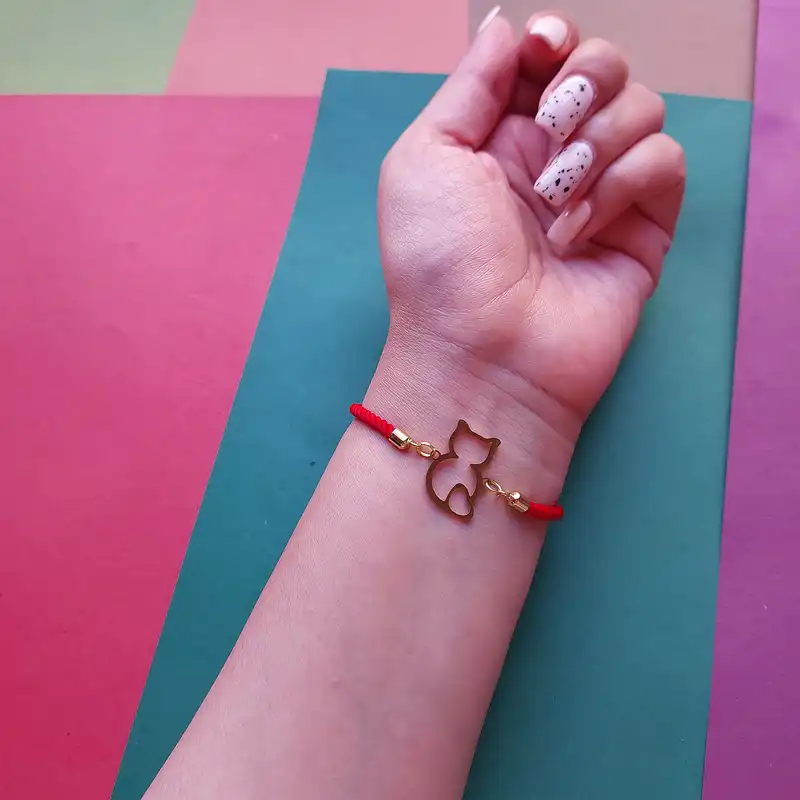 دستبند زنانه مدل آسانسوری طرح گربه کد HC244