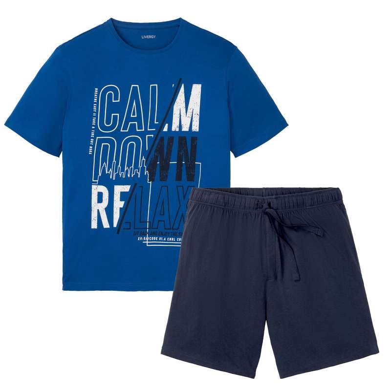 ست تی شرت و شلوارک مردانه لیورجی مدل CalmDownRelax رنگ آبی