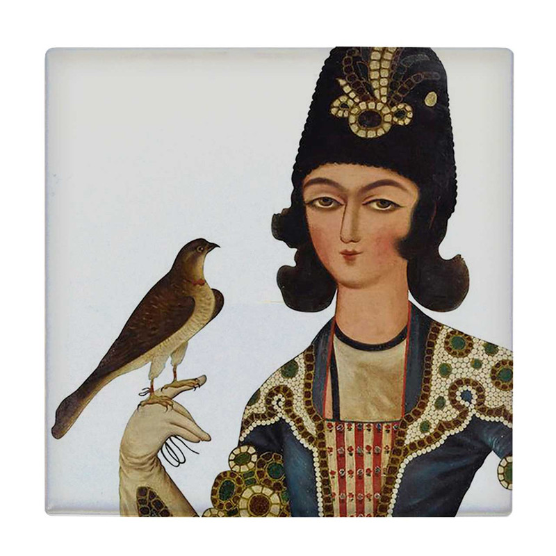 زیر لیوانی طرح نقاشی شاهزاده ایرانی و پرنده کد 6096850_5291