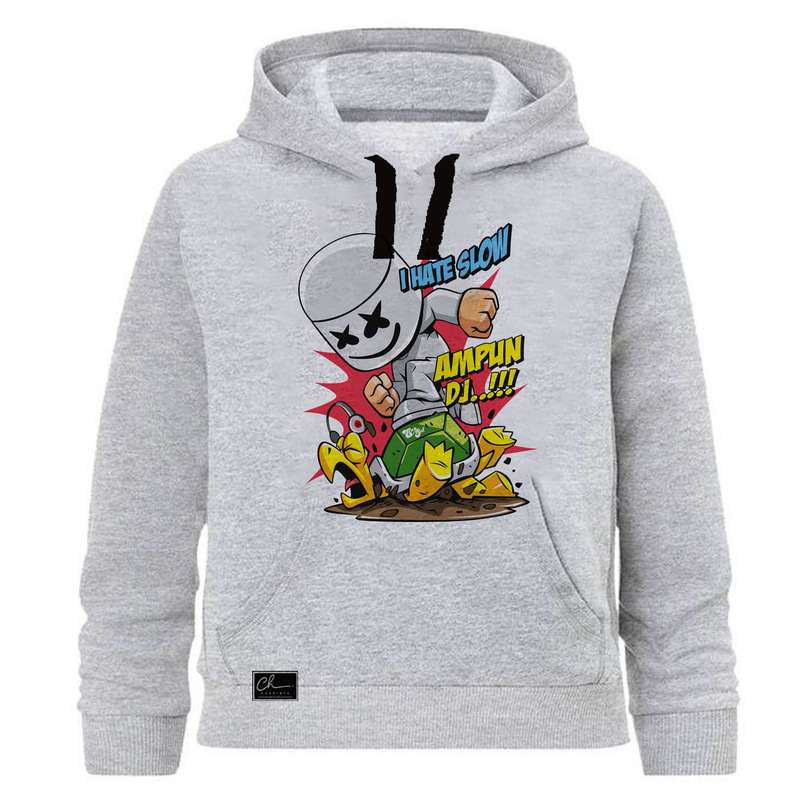  هودی پسرانه طرح MARSHMELLO کد J49 رنگ طوسی
