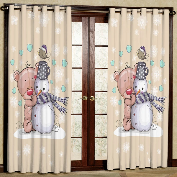 پرده مدل آدم برفی وخرس هازان پانچی کد77 سایز 280x140 سانتی متر