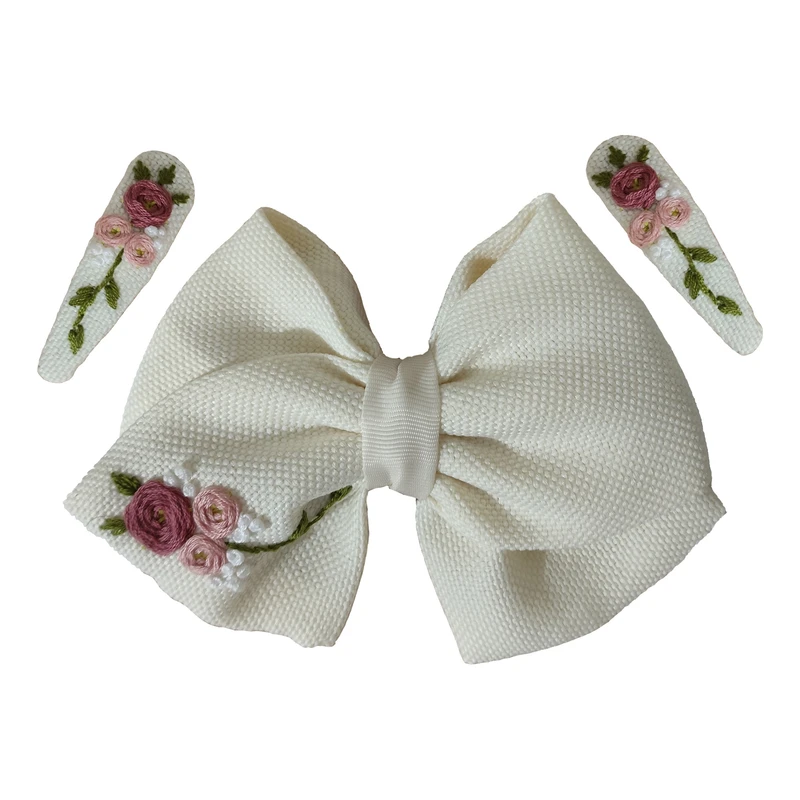 عکس شماره 7 : گیره مو دخترانه مدل گلدوزی شده nr10 بسته 3 عددی