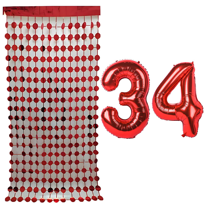بادکنک فویلی مسترتم طرح عدد 34 به همراه ریسه تزئینی بسته 3 عددی