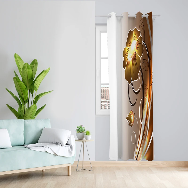 پرده طرح گل طلایی مدل مخمل پانچی کد  L 291 Z سایز 140x200 سانتی متر