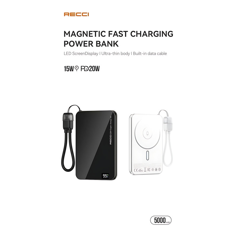 پاوربانک 20 وات رسی مدل RPB-W41 ظرفیت 5000 میلی‌آمپرساعت به همراه کابل USB-C