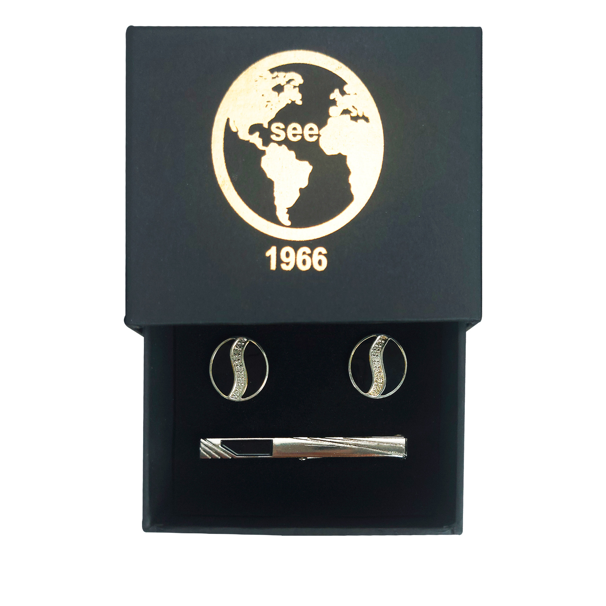 ست دکمه سردست و گیره کراوات مردانه سیی مدل لرد کد 1008.2