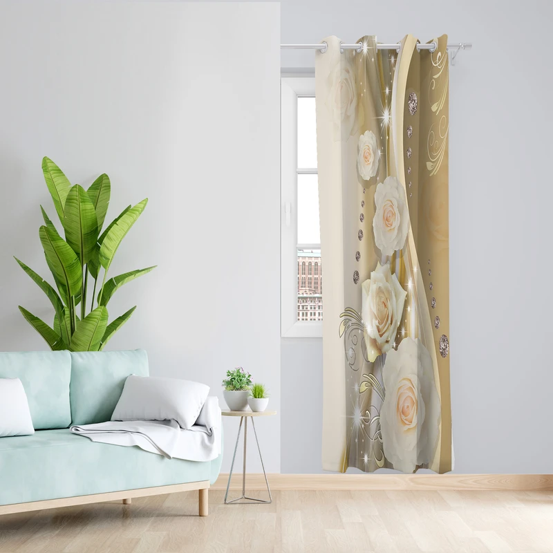 پرده طرح گل رز مدل مخمل پانچی کد 2535 z سایز 140x200 سانتی متر