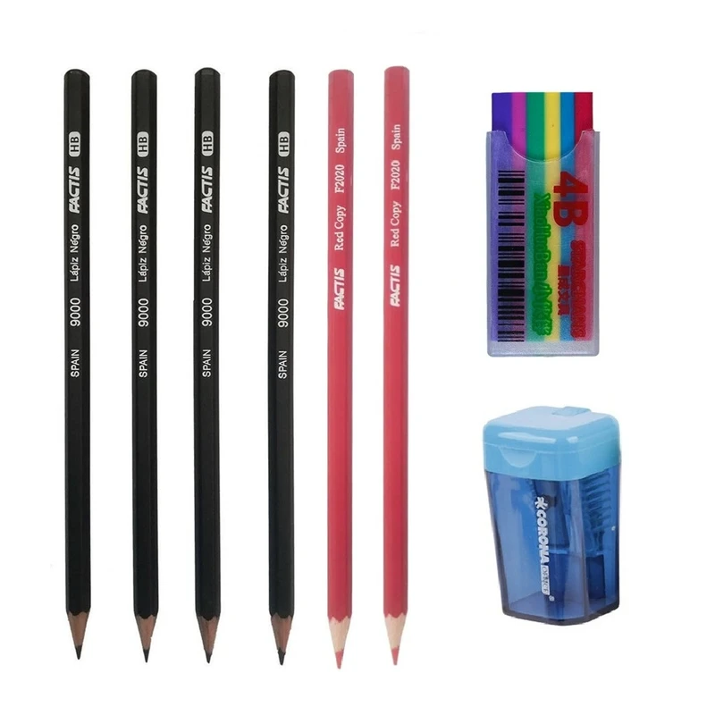 مداد مشکی فکتیس با درجه سختی HB مدل مهربان همراه با مداد قرمز و تراش  و پاک کن مجموعه 8 عددی