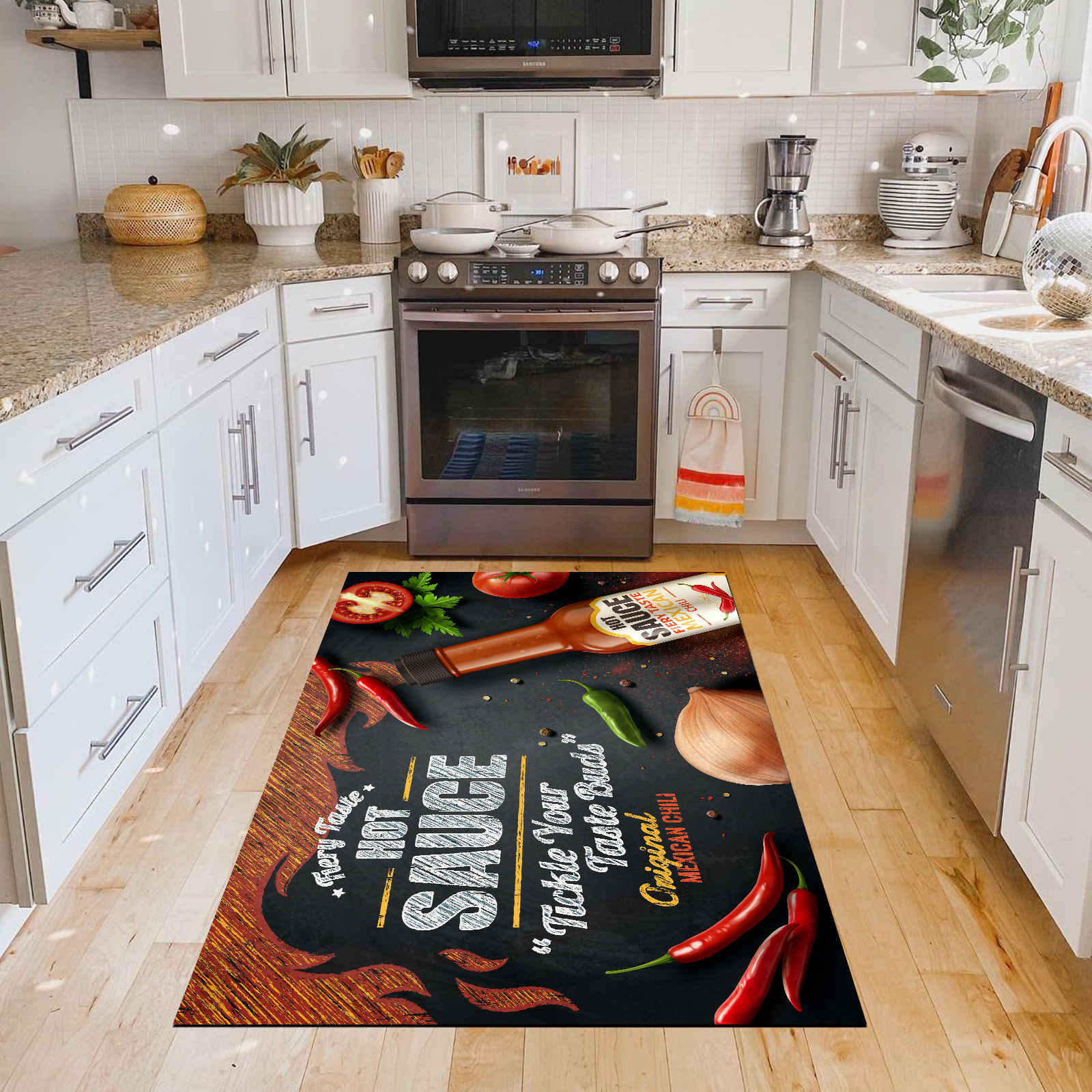فرش پارچه ای مدل آشپزخانه طرح چیلی سس 6030